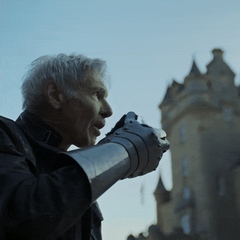Harrison Ford by a castle drinking Glenmorangie single malt whisky