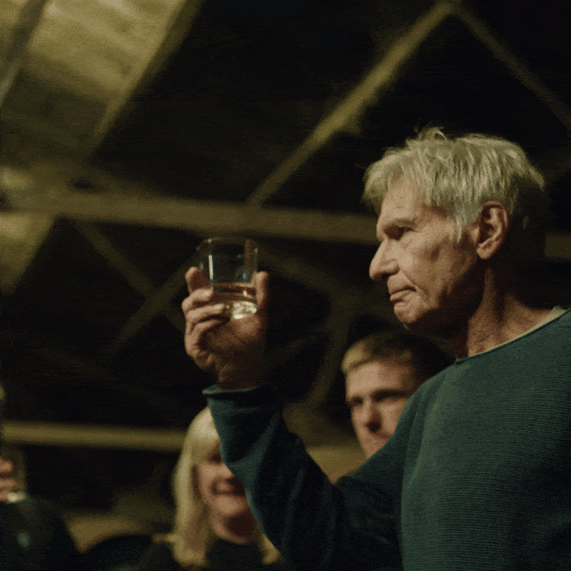 Harrison Ford drinking Glenmorangie highlands single malt whisky with the distillers